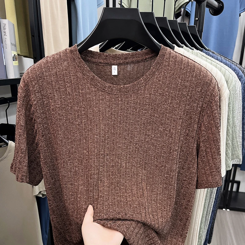 Herren T-Shirts mit Strukturierter Oberfläche und Rundhalsausschnitt, Sommerliche Lässige Atmungsaktive Feuchtigkeitsableitende Oberteile für Männer, Tägliche Kleidung – Detail 9