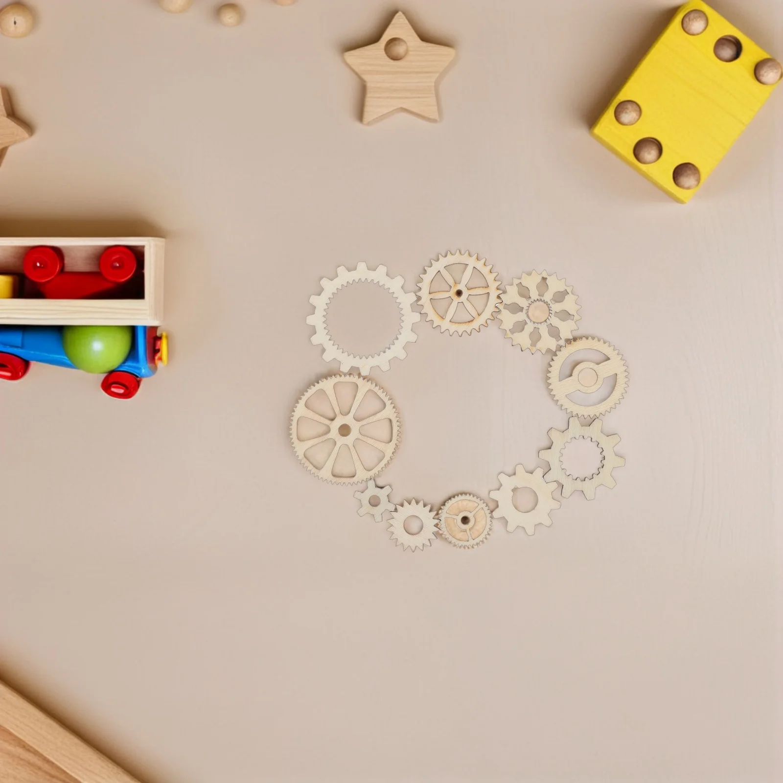 

40pcs Wooden Gear Puzzle Craft Wood Gears Decorative DIY Ornament Kids Home Wedding Scrapbook Tag Embellishment Woodworking