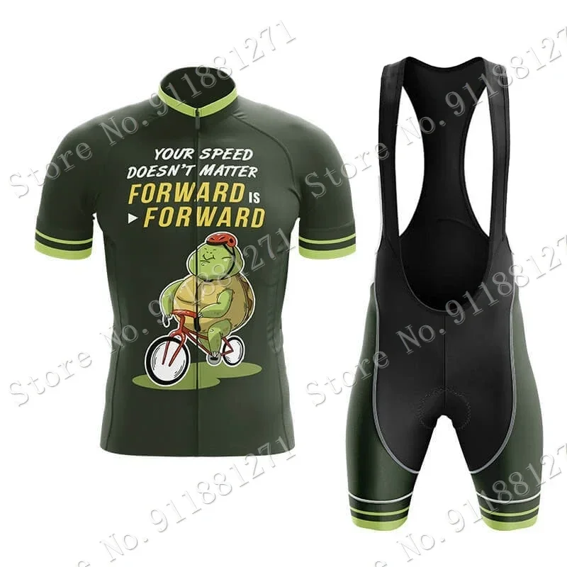 2024 Turtle Cycling Jersey Set Cartoon Anime Green Clothing Bike Shirts Suit Bicycle bib Shorts MTB Maillot Ropa