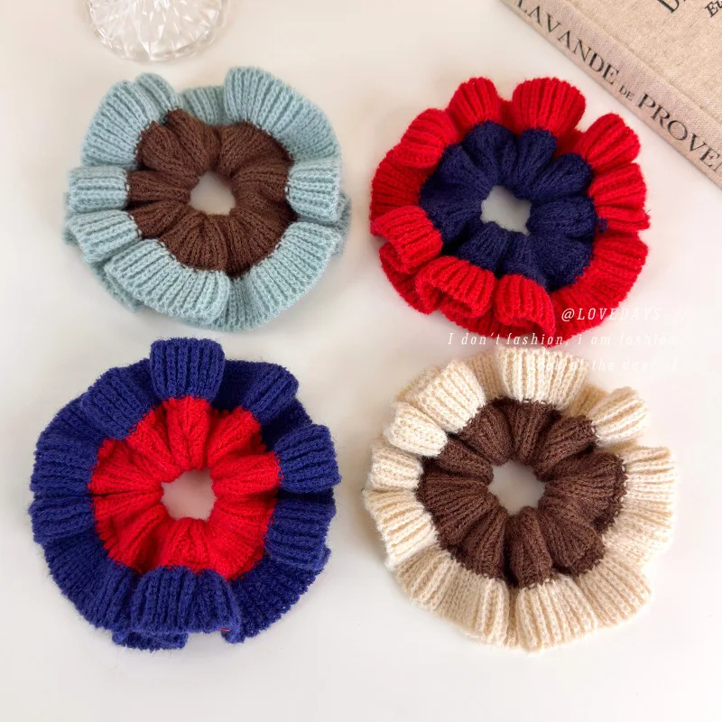 

Scrunchie Colorblock Knit Oversized Winter Hair Tie for Lazy Bun Women Soft Cozy Durable Chic Premium Quality