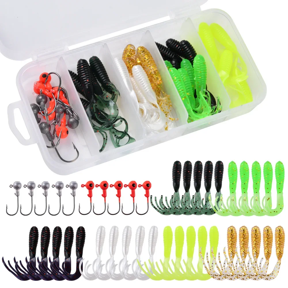 

Goture Soft Lure Kit 40pcs/lot Soft Fishing Lure 5cm 0.7g Jig Head Hook 3.2cm 3.5g Fishing Hooks with Fishing Tackle Box