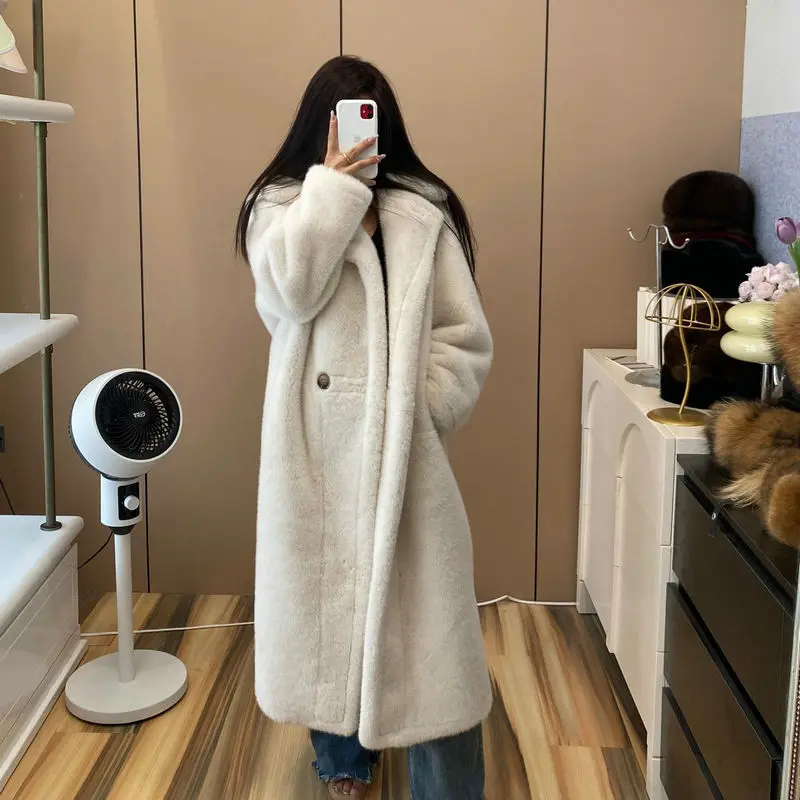 

2024 Autumn Winter Fur Coat For Women Long White Outerwears Faux Fur Jacket Coats Luxury Design Loose Overcoat Female Clothing