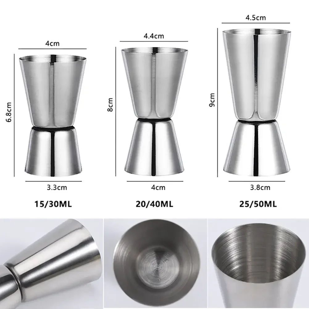 

Stainless Steel Cocktail Shaker 15/30ml or 20/40ml or 25/50ml Measure Cup Dual Shot Drink Spirit Measure Jigger Kitchen Gadgets