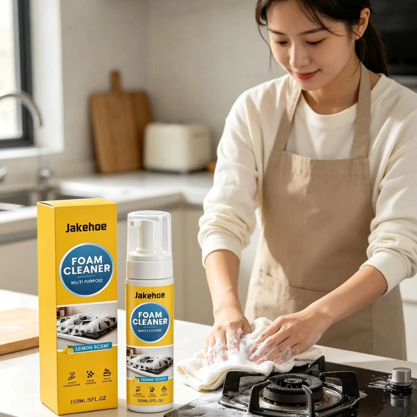 Jakehoe Foam Cleaning Spray Kitchen Grease Remover Multipurpose Household Deep Cleaning Multifunctional Foam Cleaner Spray 150ml