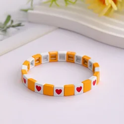 Bohemian Style 2024 New Drop Oil Love Square Beaded Enamel Bracelet Fashion Casual Valentine's Day Bracelet Wholesale