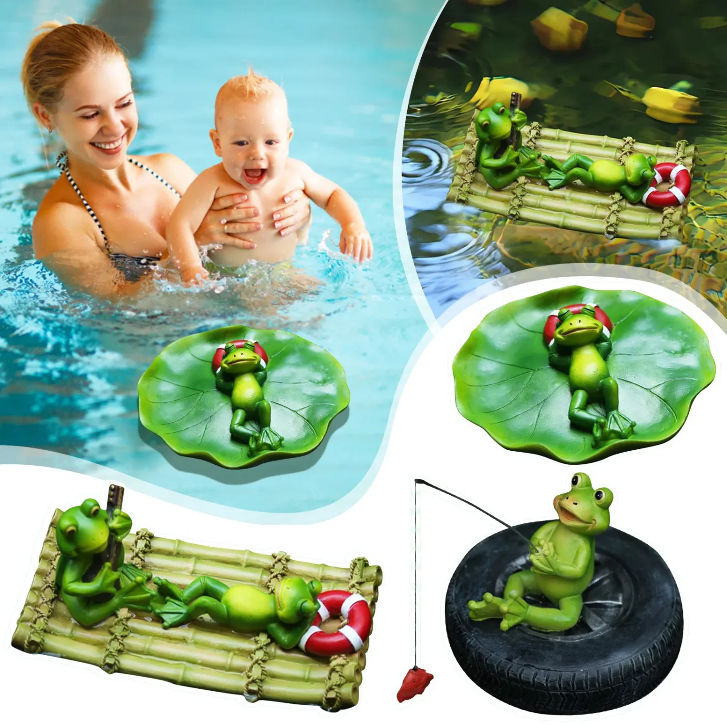 Resin Floating Frogs Statue Outdoor Garden Pond Decorative Cute Frog Sculpture Pond Decor Ornament Fidget gun Hair accessories