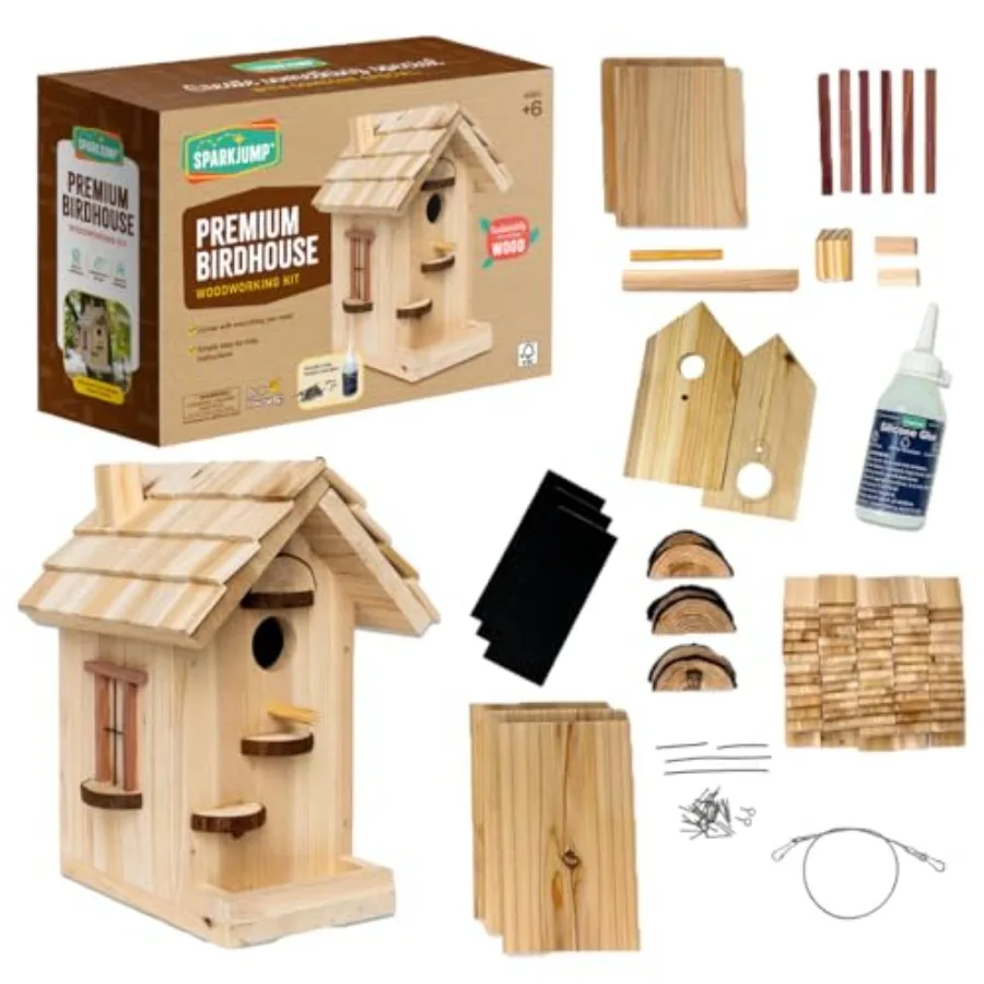 Premium Wooden Bird House Kit - Build it Yourself Birdhouse - Birdhouse Kits for Adults to Build - Woodworking Adult Crafts and