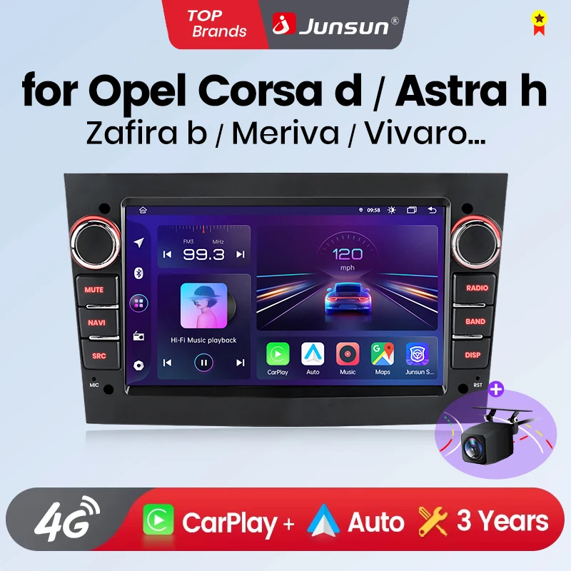 Junsun-Autoradio Android sans fil 4G, CarPlay pour Apple Opel Astra, Vectra, SachAntara, Zafira, Corsa, Vivaro, Meriva, RDS