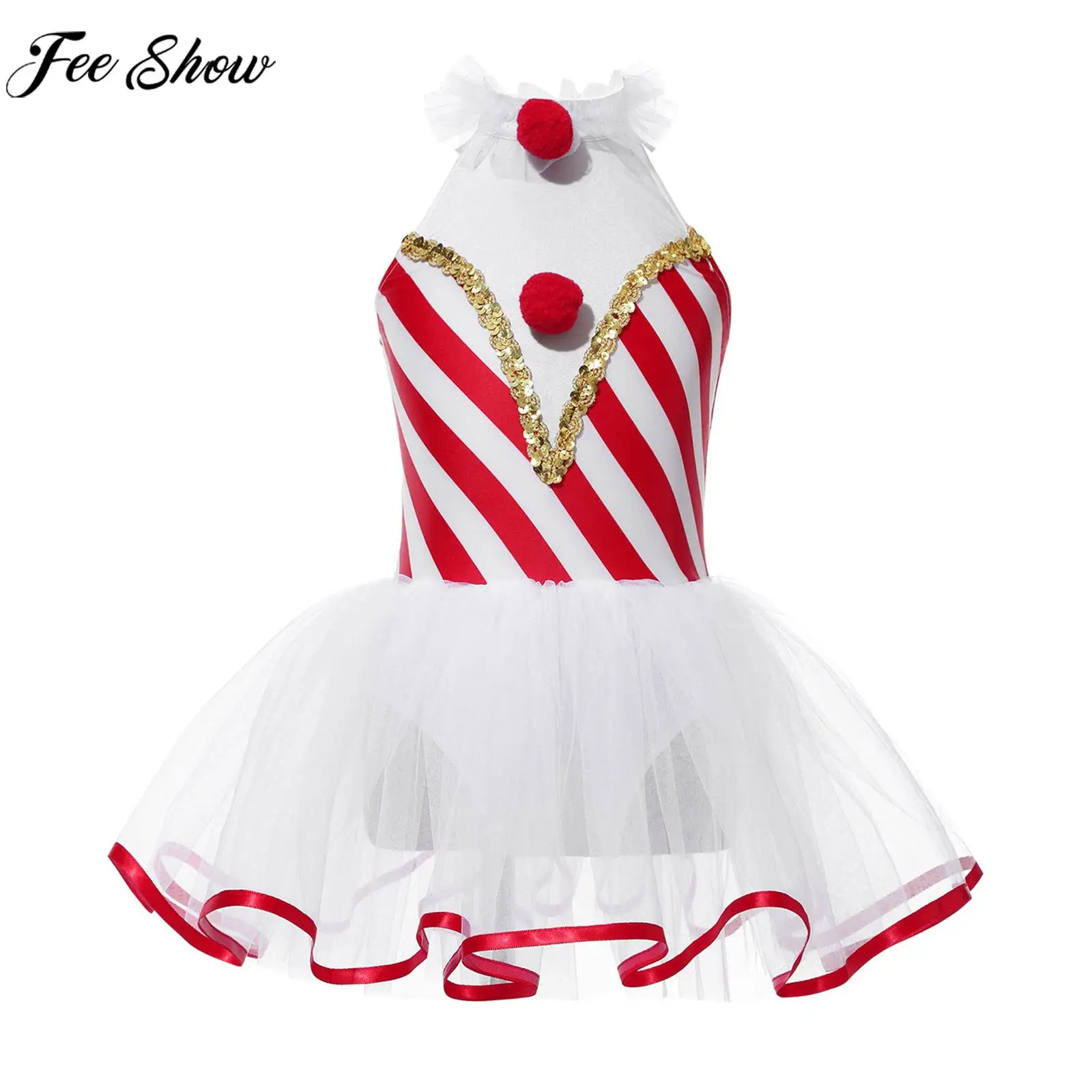 

Детское праздничное платье на Рождество и Новый год для девочек, полосатый купальник-пачка без рукавов для балета, танцев, катания на коньках, Рождественский косплей