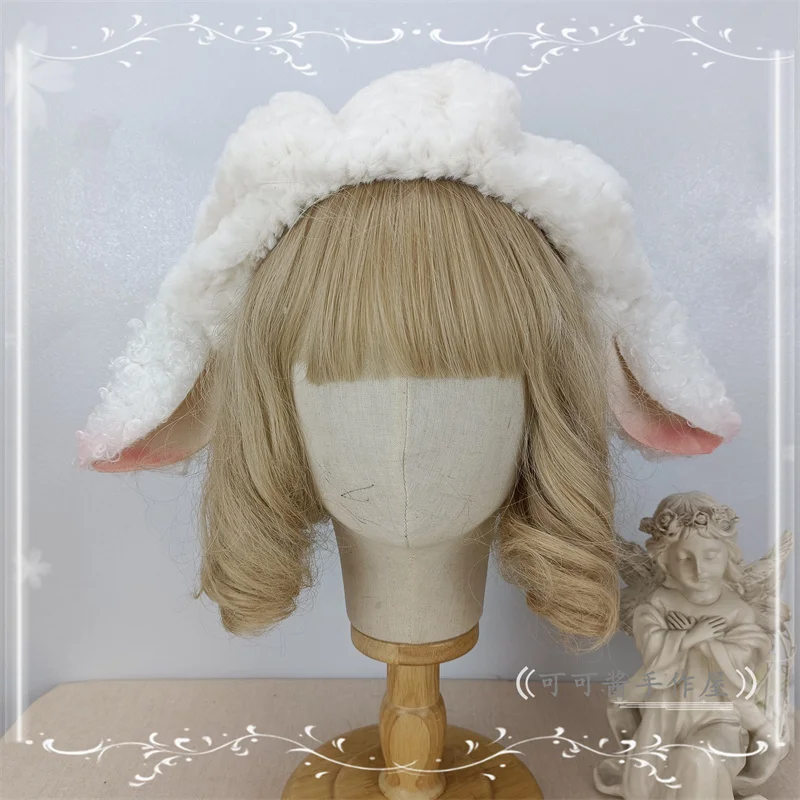 Lamb Ears Beret Cloud Hat Plush Sheep Ear Hat Lolita Lambswool Milk White Cute Lolita