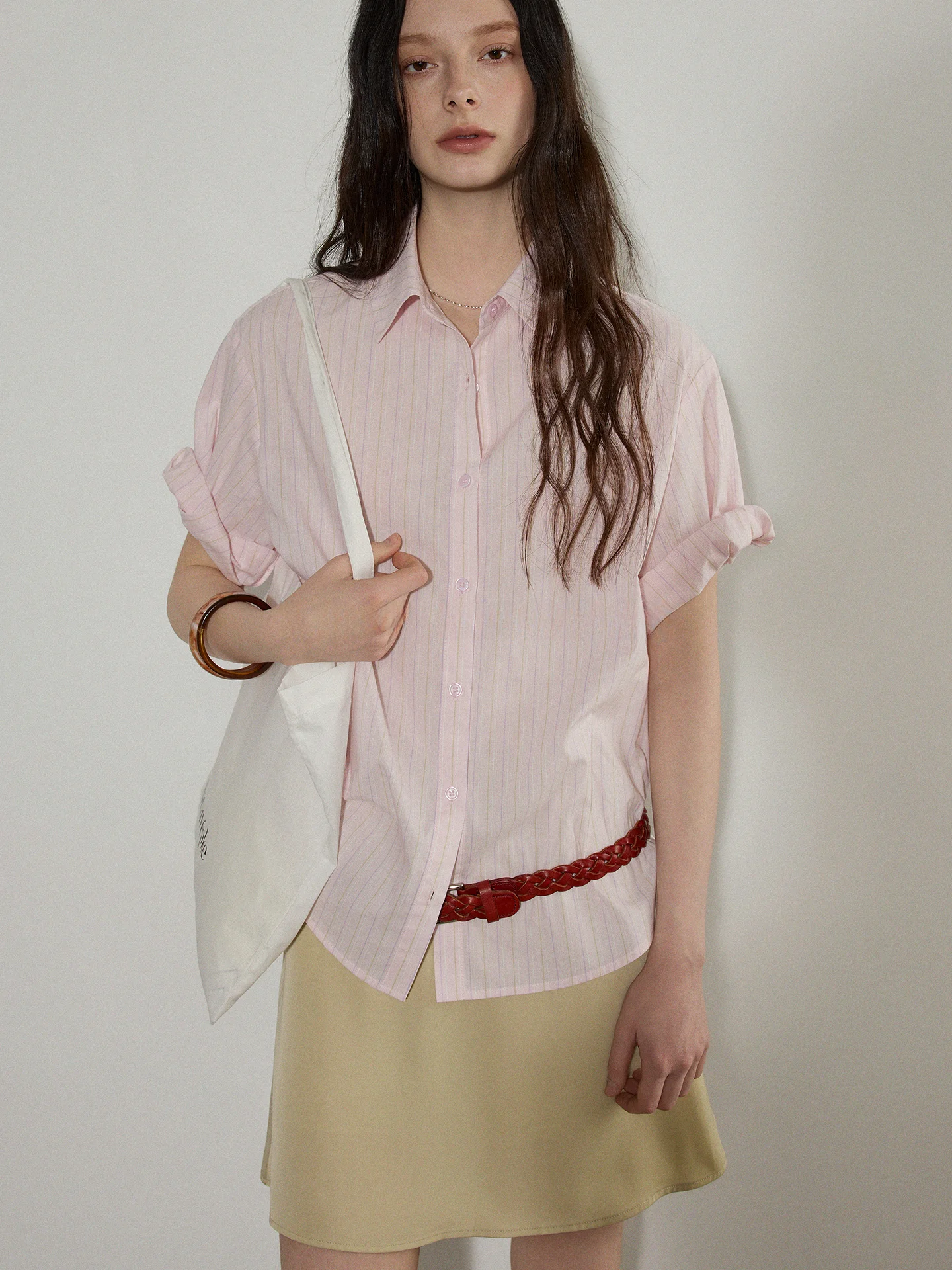 

Lofi Choose Casual Striped Short Sleeve Shirt Color Block Collar Loose Fit Cotton Summer Fashion Women's Business Casual Shirt