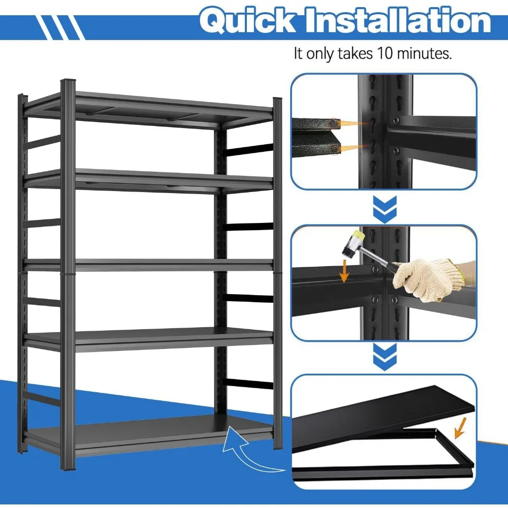 72"H Garage Shelving 3000LBS Metal Storage Shelves 5-Tier Adjustable Shelving Units Heavy Duty for Basement,Commercial,Warehouse