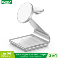 Bonola Magnetic 3 in 1 Charger Metal Stand for iPhone 13/14/15/16 Pro Fast Wireless Charging Desk Holder for Apple Watch/AirPods