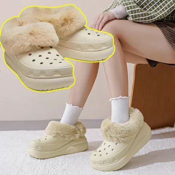 2024HOT Delik ayakkabı koruyucu Kış Kalınlaşmak Kürk Ekler Kadın Erkek Ayakkabı Kapakları Çıkarılabilir Peluş Astar Konfor Pedleri Terlik Aksesuarları