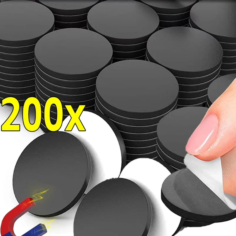 Image of 50/200 Stück selbstklebende magnetische Durchmesser 20 x 2 mm, rund, Gummi, flexibel, klein, klebrige Magnete, Scheibe zum Basteln, Kühlschrank, DIY-Bastelaufkleber