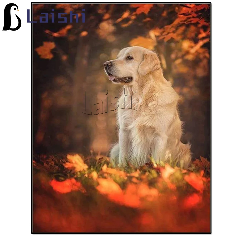 DIY Embroidery Diamond Painting Golden retriever and Fallen Leaves Diamond Mosaic animal Full Square round Diamant Painting