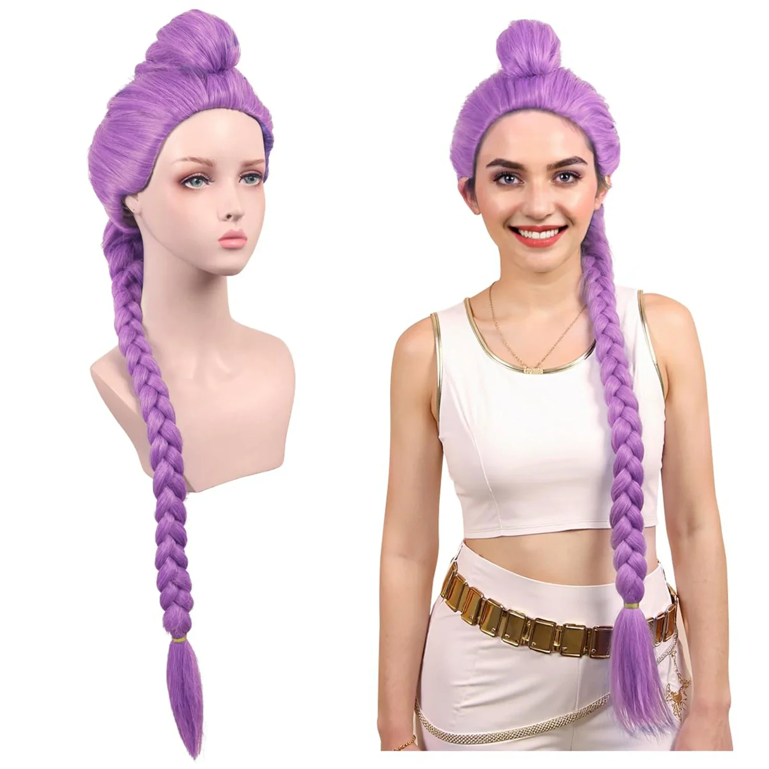 2025 Halloween Film Kpop Girl Group Perücke Zoey Rumi Mira Cosplay Halloween Frauen Rosenrot, gemischte Farbe Schwarz Synthetisch F