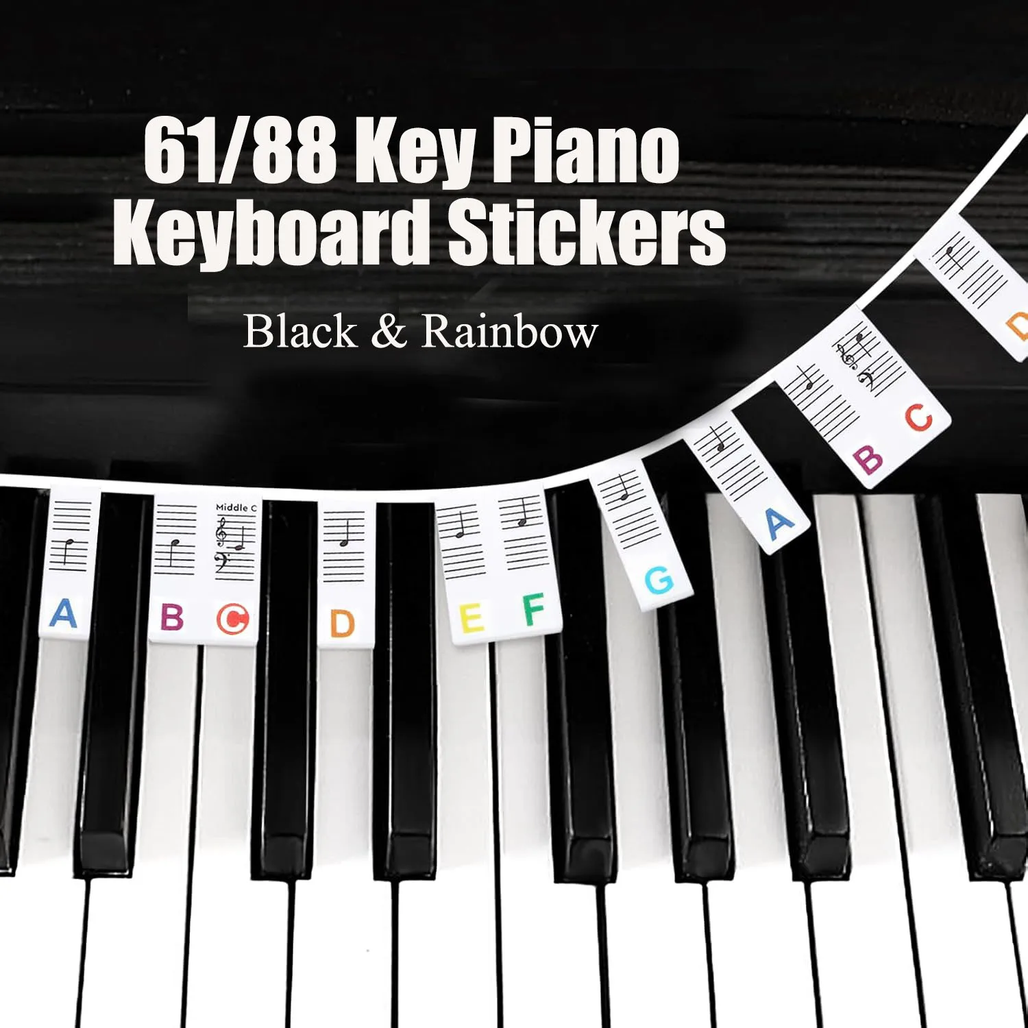 Miwayer 61/88 Keys Piano Keyboard Stickers, Removable Piano Keyboard Note Labels for Learning Piano Notes Guide for Beginner