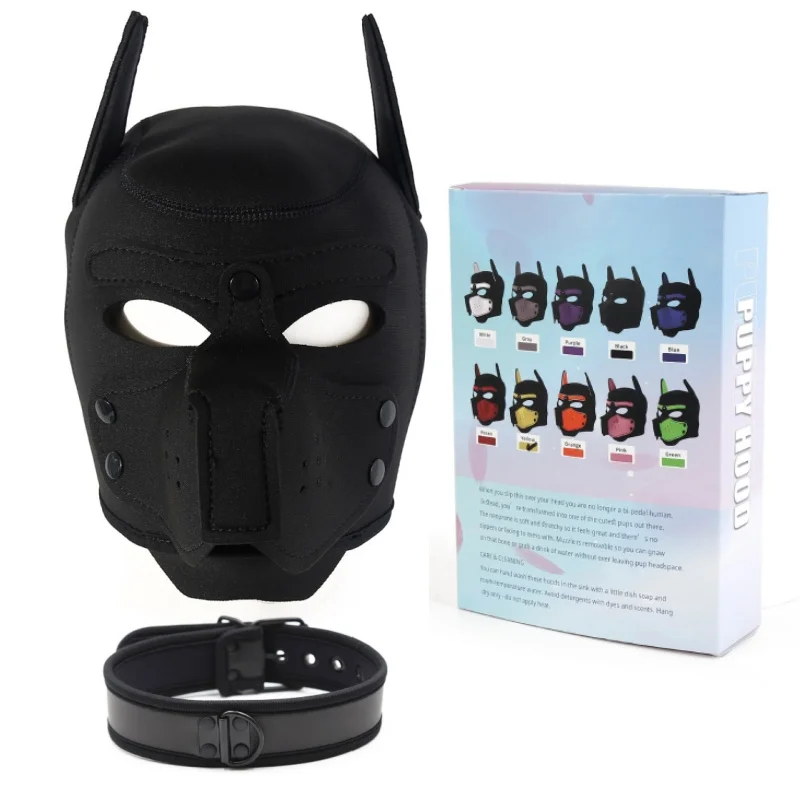 Capucha de máscara de perro acolchada de goma de látex para hombres y mujeres, accesorios exóticos, Collar ajustable, Cosplay de cachorro y juego de rol, 10 colores