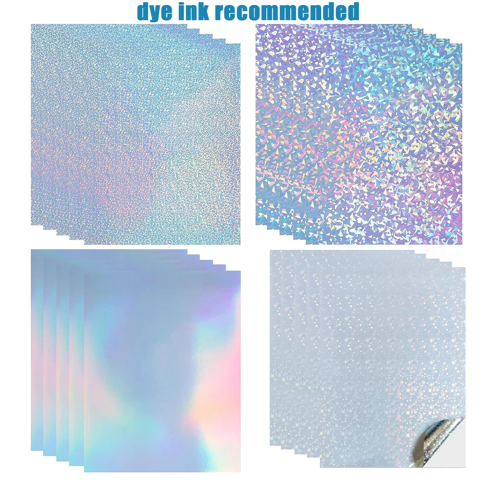 Holograficzny papier samoprzylepny do drukarek atramentowych 10 sztuk Winylowy papier samoprzylepny do drukarek atramentowych, wodoodporna błyszcząca naklejka szybko schnie A4