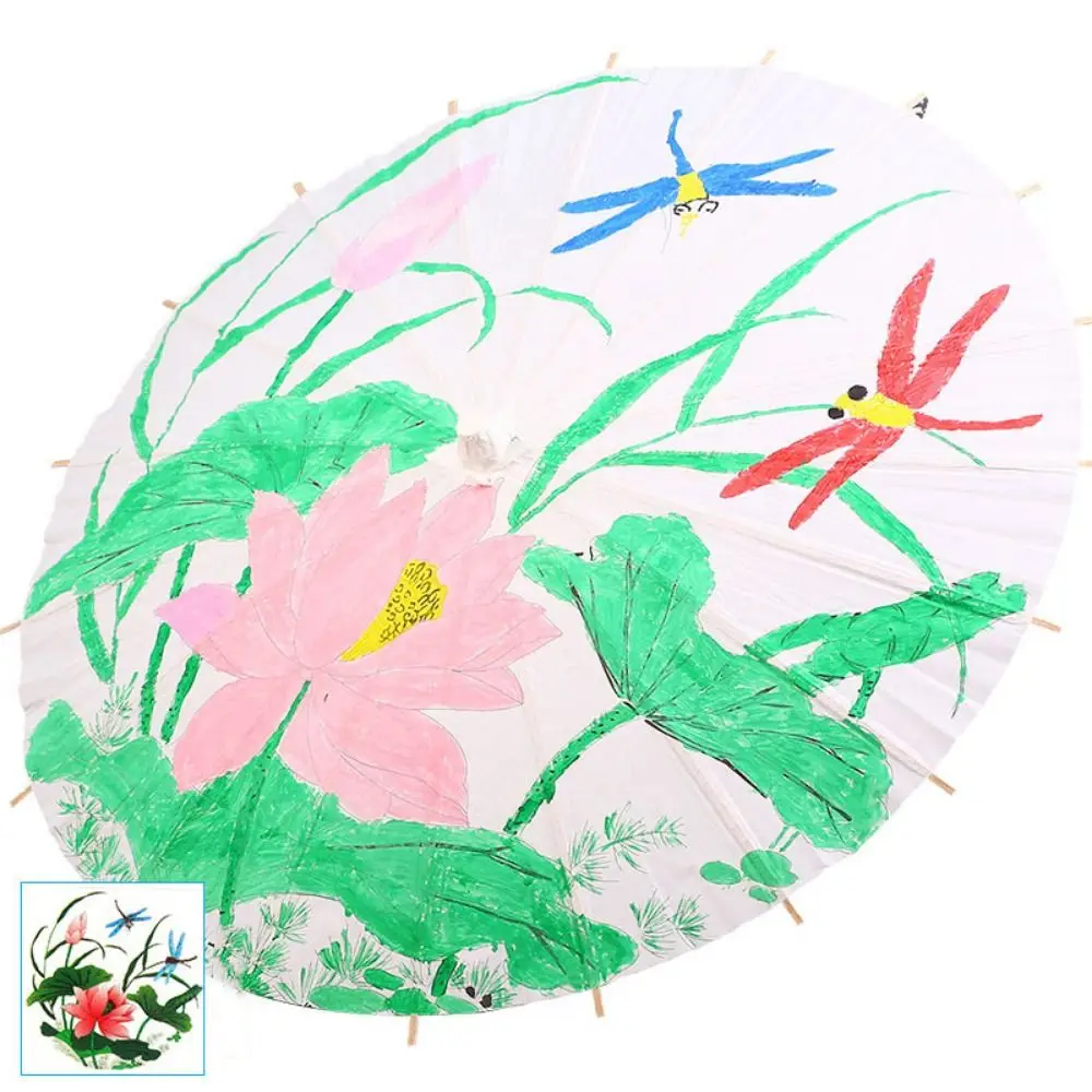 Paraguas de papel al óleo Vintage, agarre cómodo, mango largo, paraguas de dibujo de madera, diseño humanizado, accesorio de baile de paraguas chino DIY