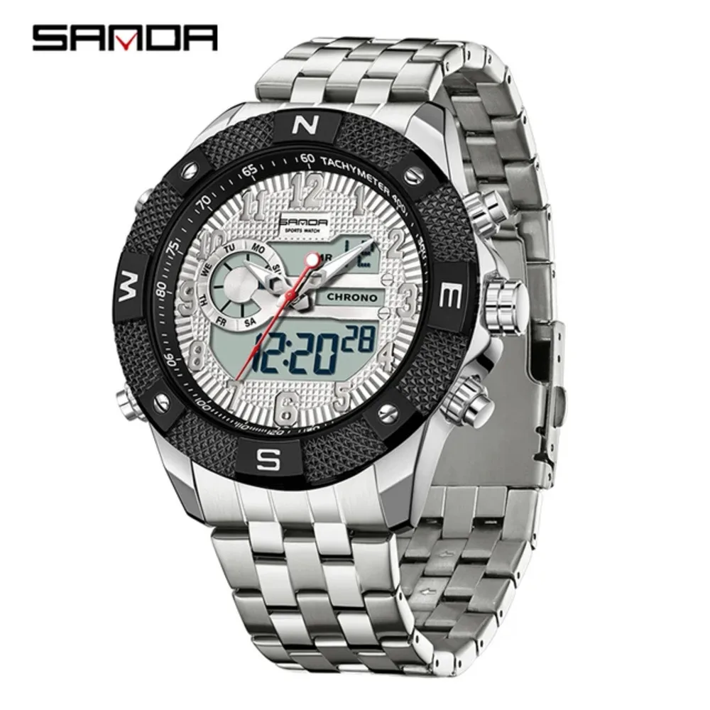 SANDA-Reloj de pulsera Digital luminoso para hombre, cronógrafo de cuarzo, LED, deportivo, resistente al agua