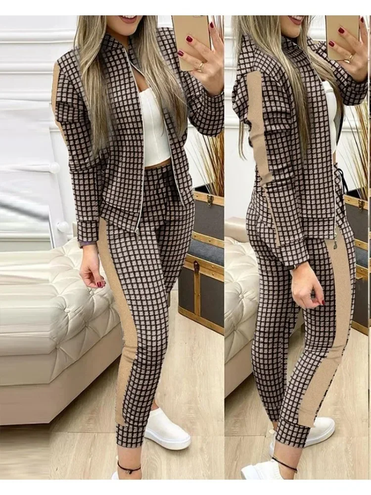 Set Woman 2 Pieces Trouser Suits Zipper Jacket Pants Tracksuits Women Patchwork Sportwear Casual Female Jogging Suit 2024 Sets