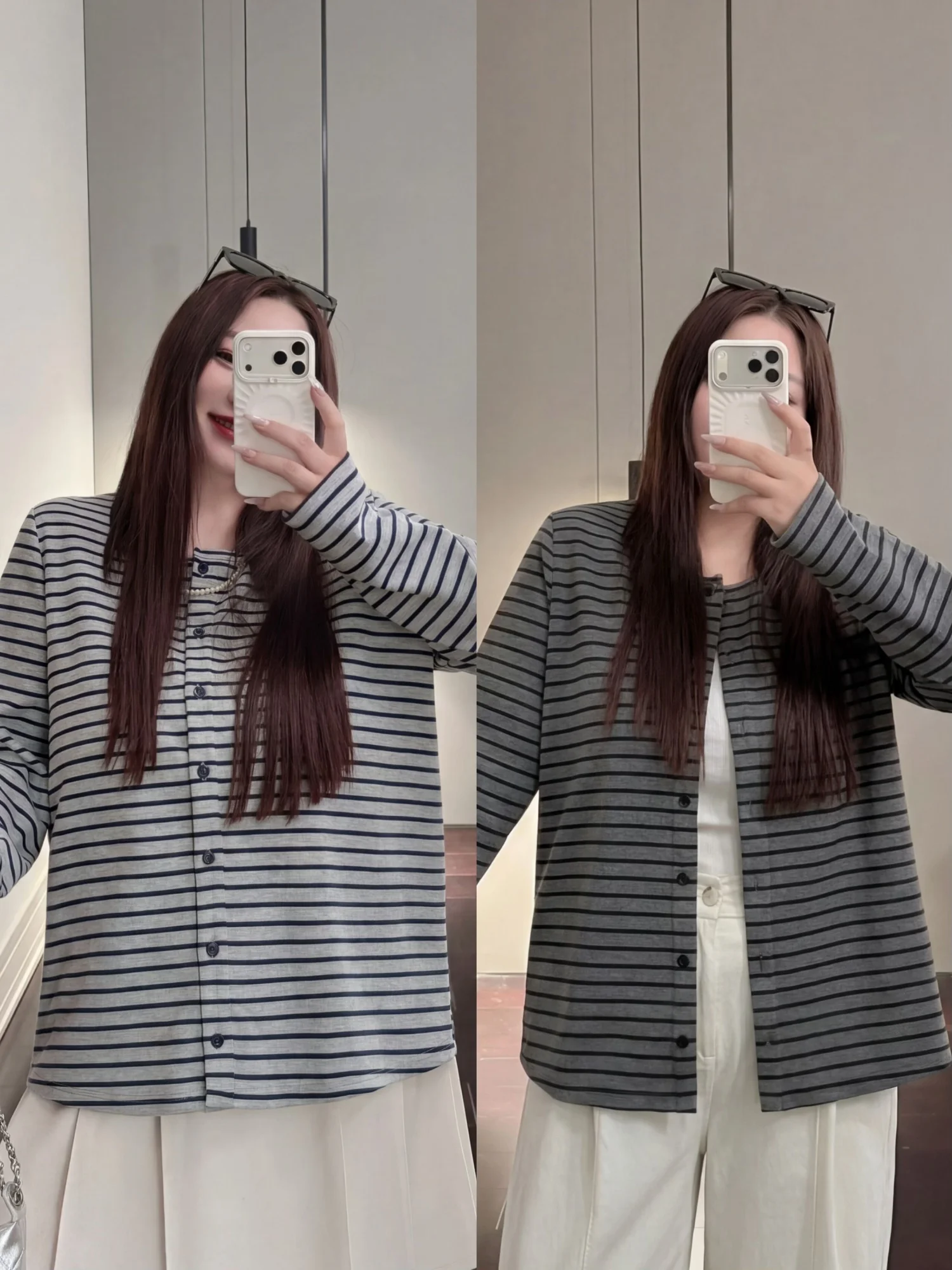 

plus Size Striped Open Cardigan Spring Commute Style Loose Fit Slimming Top Thick Sister Large Women's Fashion Casual Knitwear