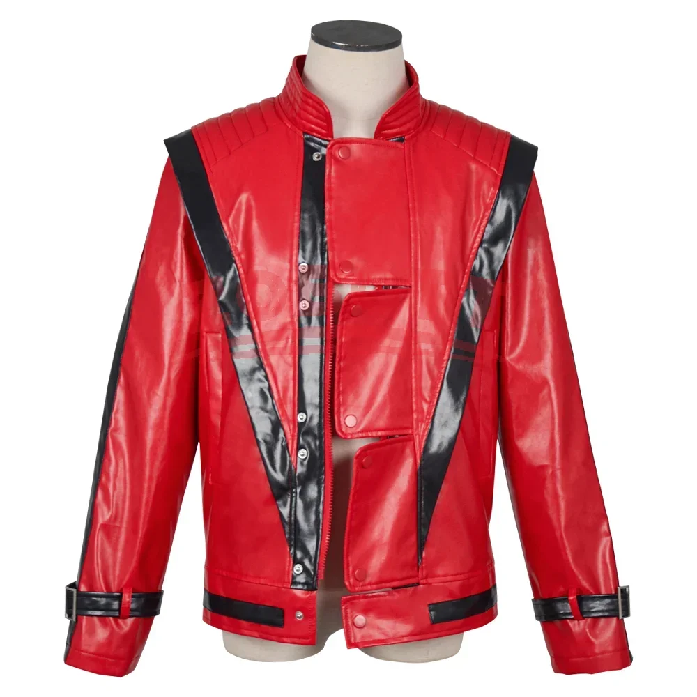 Classic Michael Red Leather Jacket Cosplay Costume Zipper Design Carnival Perfo… - Image 5