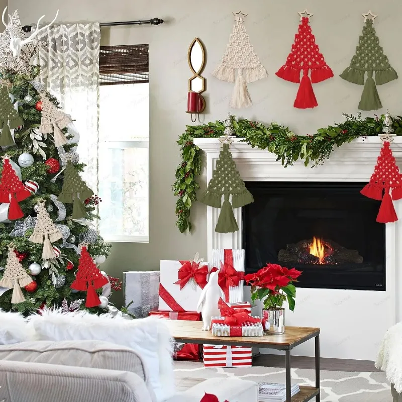 

Christmas Tree DIY Woven Kit Macrame Christmas Boho Woven Wall Tree Decor Hanging Ornaments Art Crafts Party Xmas Craft Gift Kit