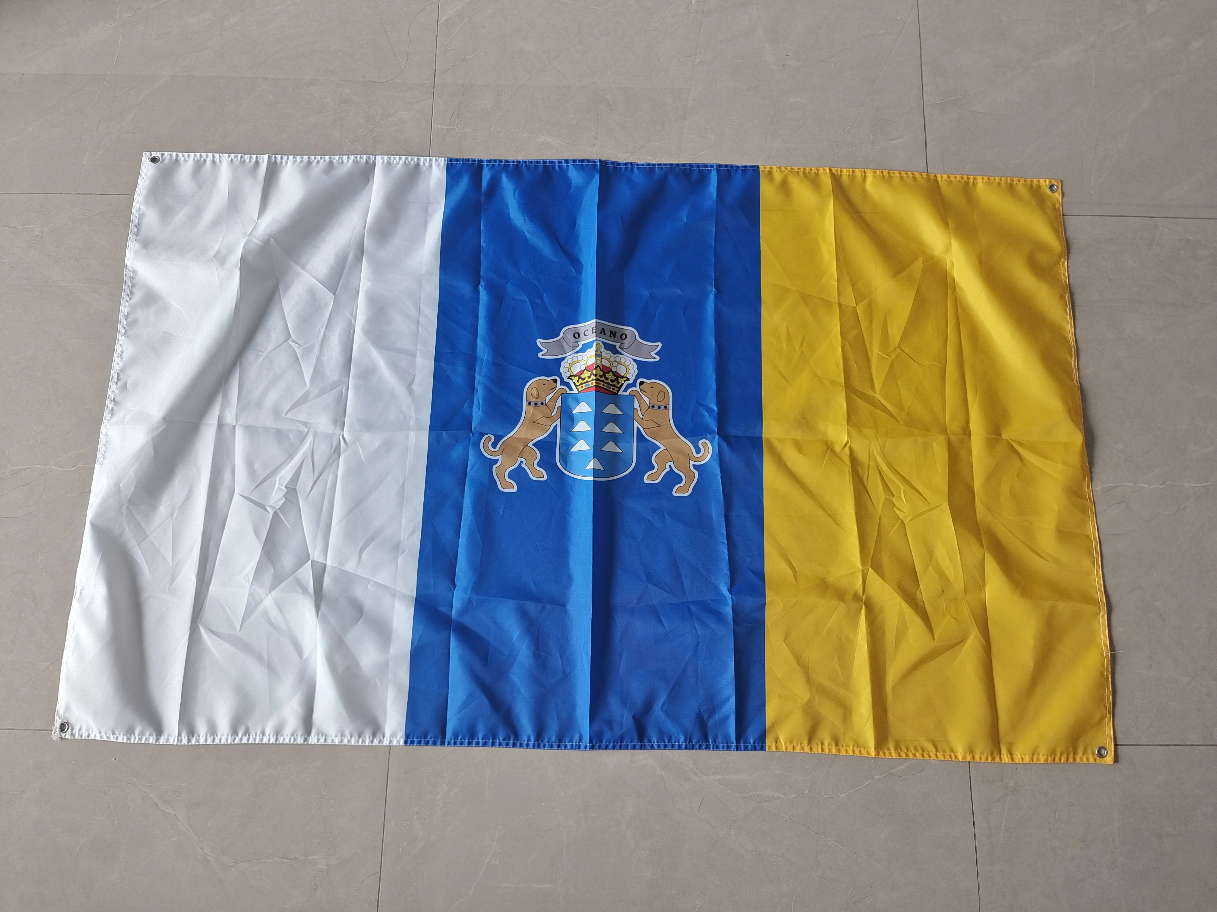 3 x 5 Fuß große Kanarische Inseln-Spanien-Flagge, Kanarische Inseln-Flagge, bedrucktes Polyester-Banner, Spanien-Wandteppich zur Dekoration – Detail 3