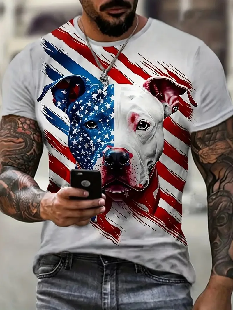 Summer Men Funny Dog T-Shirt 3D Printed Vintage Tops Tees Male Casual Stylowa odzież z krótkim rękawem Moda Crew Neck Streetwear