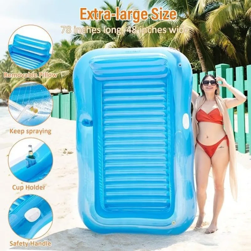 Dual Use Water & Land Inflatable Spray Water Float Mattress, Outdoor Tanning Inflatable Lounge Float for Beach Pool