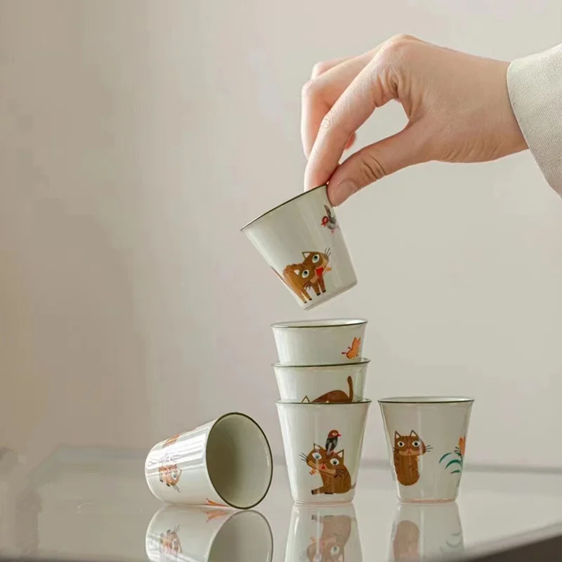 45ML Ceramic Mini Espresso Cups Cartoon Cute Cat Espresso Mugs Porcelain Coffee Mugs Demitasse Cups Tea Cups Handmade