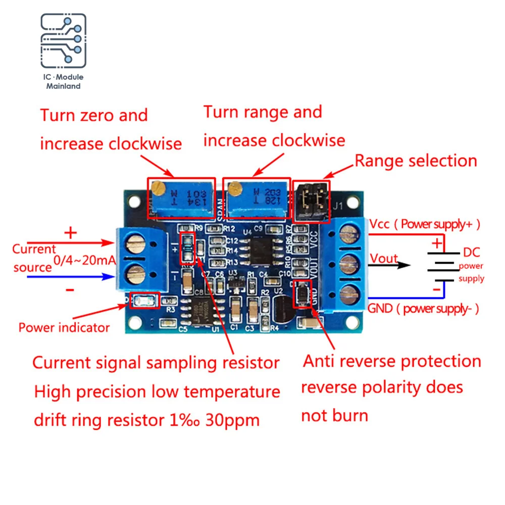 0 -20mA 4 -20mA to 0-3.3V/5V/10V Current To Voltage Module Power Supply Voltage Transmitter Signal Converter Board for Arduino