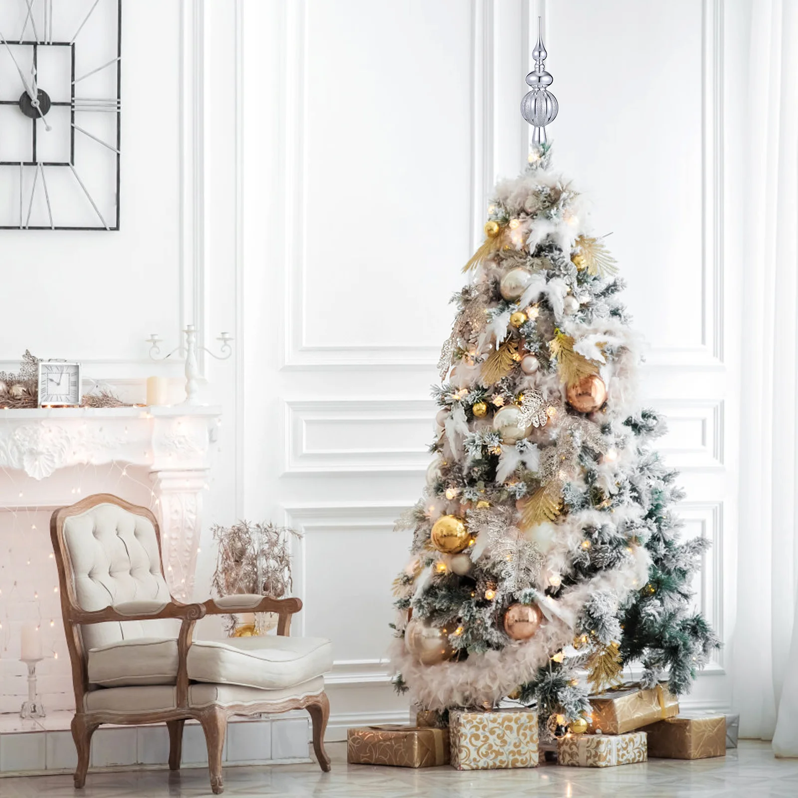 

Ciieeo Christmas Tree Topper Unique Glass Xmas Finial Vintage Metallic Holiday Decor Silver Hanging Ornament