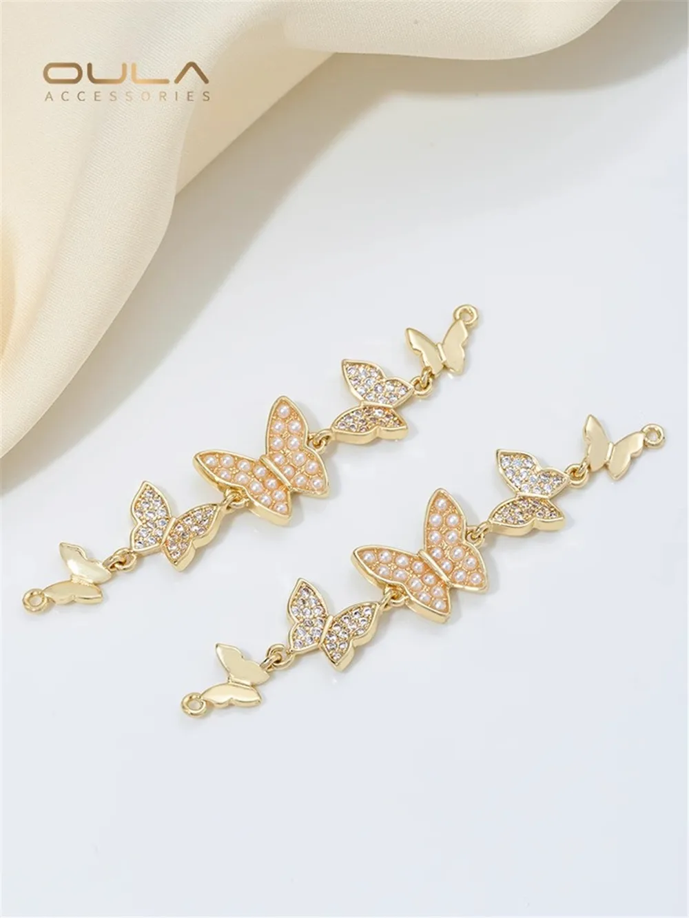 

14K Gold Covered Butterfly Chain Double Hanging Connected Diy Handmade Bracelet Chain Jewelry Extended Chain Hand Accessories