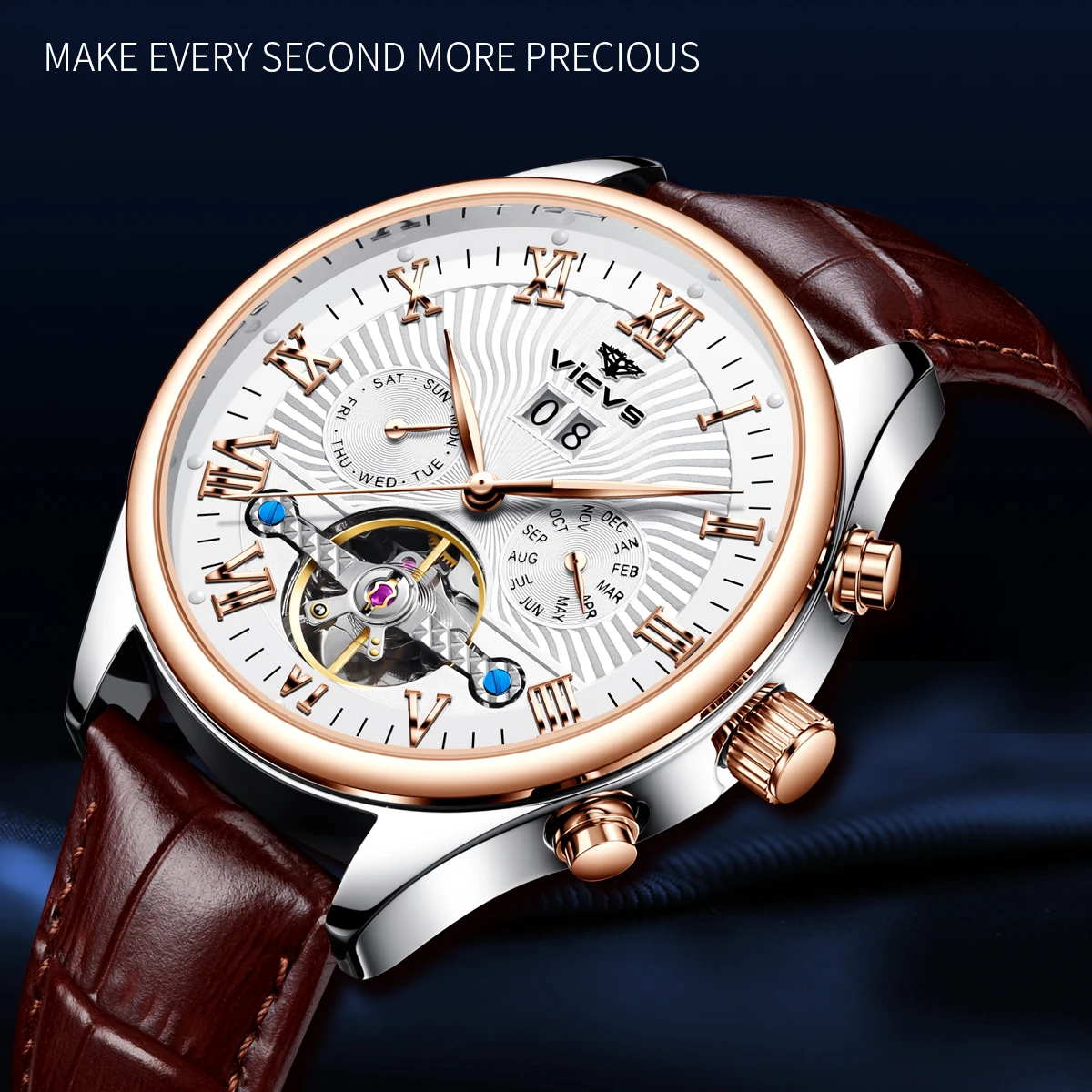 VICVS Mechanical Watch Calendar Waterproof Business Luxury Men's Watch Valentine's Day Gift Dad's Gift Christmas New Year Gift