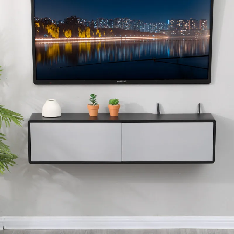 

Solid wood wifi router storage box, no punching, wall-mounted set-top box, wall rack, socket, blocking TV cabinet