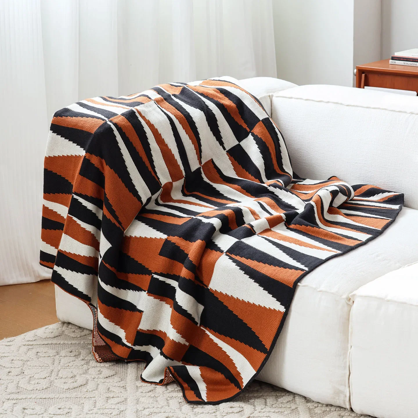 New Design Geometric Throw Blanket And Bedspread Modern Minimalist Knitted Blanket Luxury Hotel Home Decoration Sofa Bed Cover