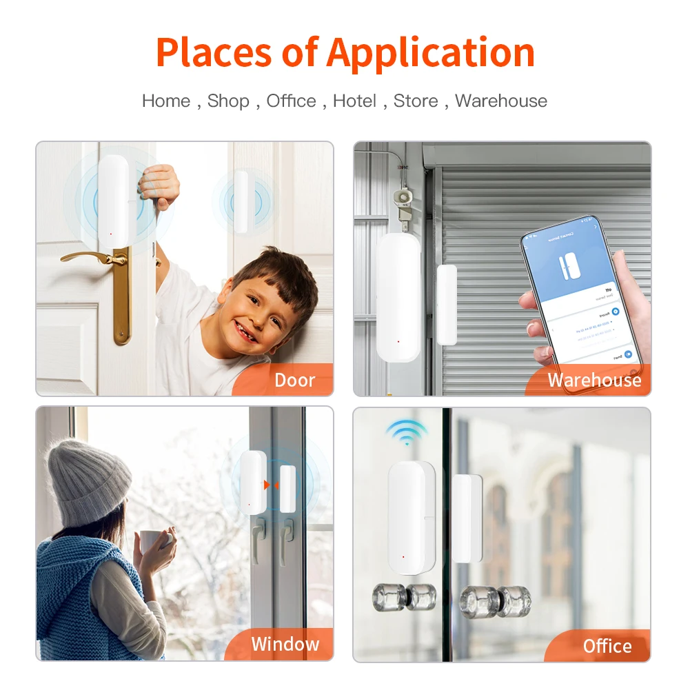 Tuya WiFi / Zigbee Door Sensor Smart Door Opening/Closed Detectors Wifi Window Sensor Smartlife APP Work With Google Home Alexa