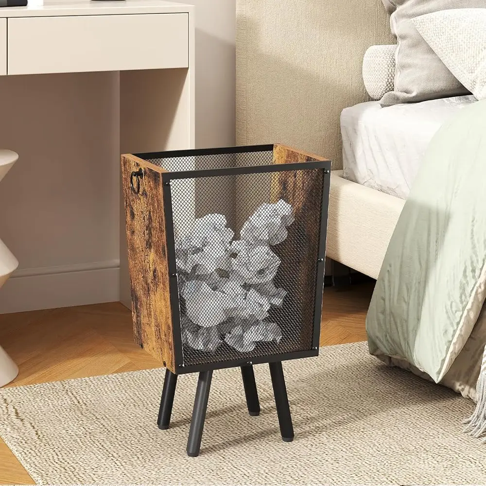 

Trash Can, 4.5 Gallon Wastebasket with Pull Rings & Legs, Small Garbage Can for Office, Bedroom, Under Desk, Rustic Brown an