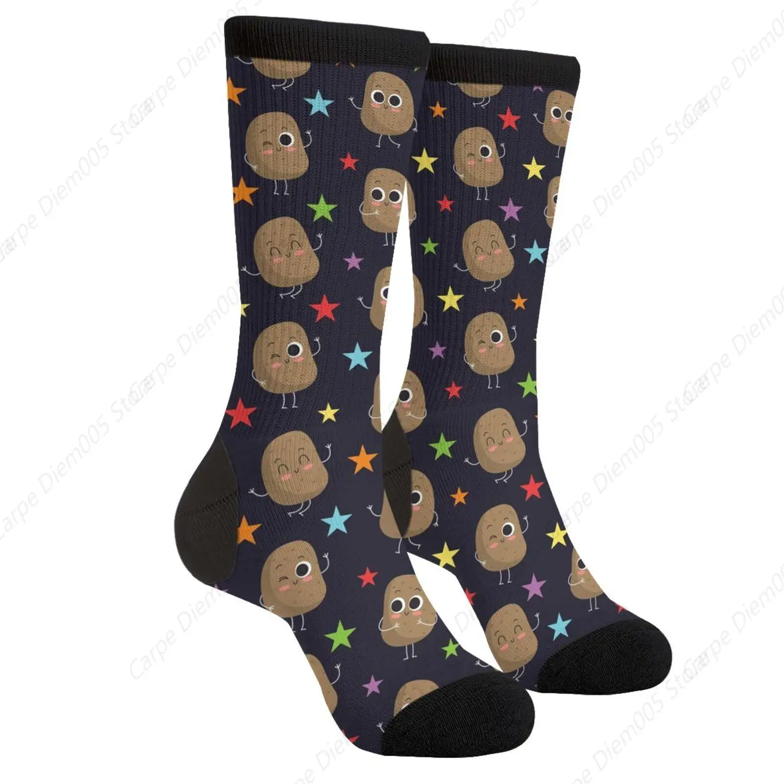 Cute Potato Potatoes Vegetable Love Stars Art Novelty Fun Crew Socks Fashion Comfortable Men And Women Crazy Dress Socks