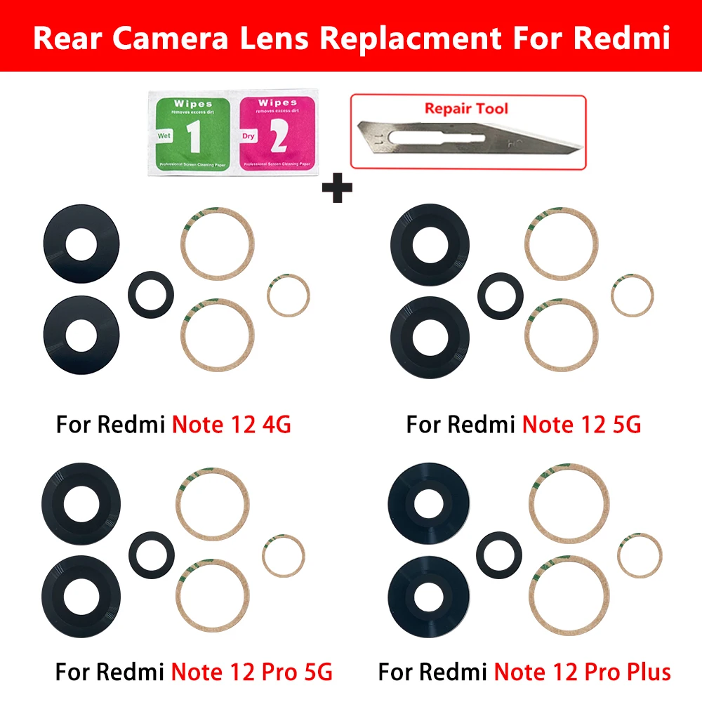 Rear Back Camera Glass Lens For Xiaomi Redmi Note 12 4G Pro 5G / Redmi Note 12 Pro Plus 5G Replacement With Adhesive Sticker