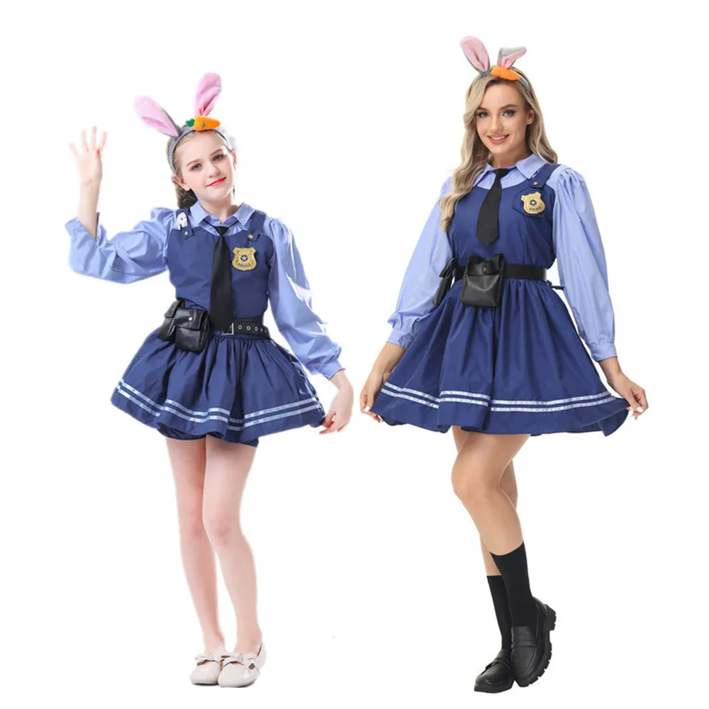 Halloween Costume for Kid Girls Fantasia Anime Zootopia Cosplay Judy Hopps Dress Parent-Child Lolita Cartoon Rabbit Uniforms