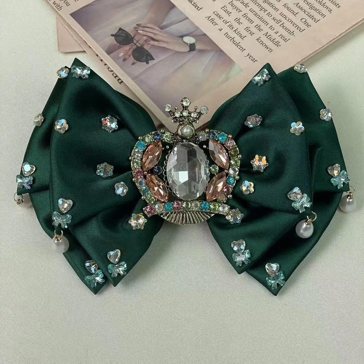 

Original Heavy Industry High-Grade Satin Full Diamond Four-Layer Bow Hairpin Elegant Headdress Sweet Spring Clip