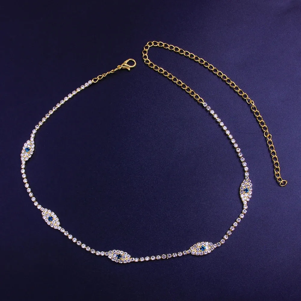 لامعة حجر الراين المختنق قلادة للنساء ، عين الشر ، التركية الأزرق العين ، كريستال تنس سلسلة ، مجوهرات اكسسوارات ، موضة