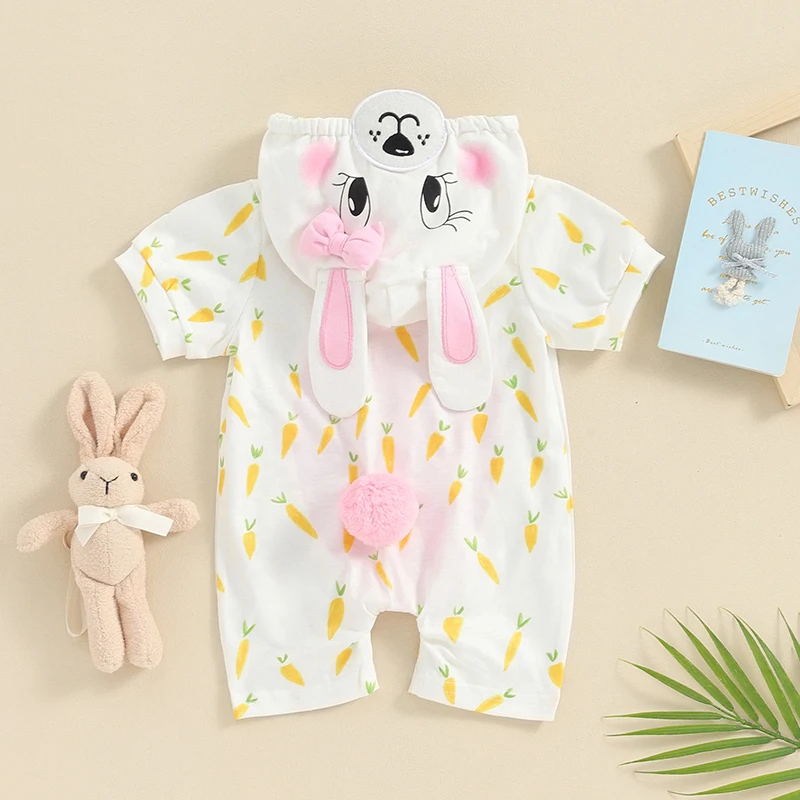 

Adorable Infant Bunny with Long Ears and Tail Soft Cotton Easter Romper for Baby Girls Cute Rabbit Outfit for Newborns