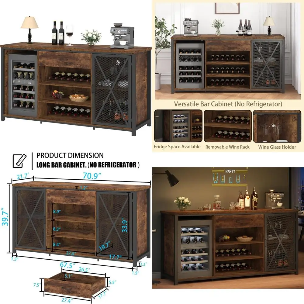 

Rustic Farmhouse-Style Wine Cabinet with Drawers and Fridge Space