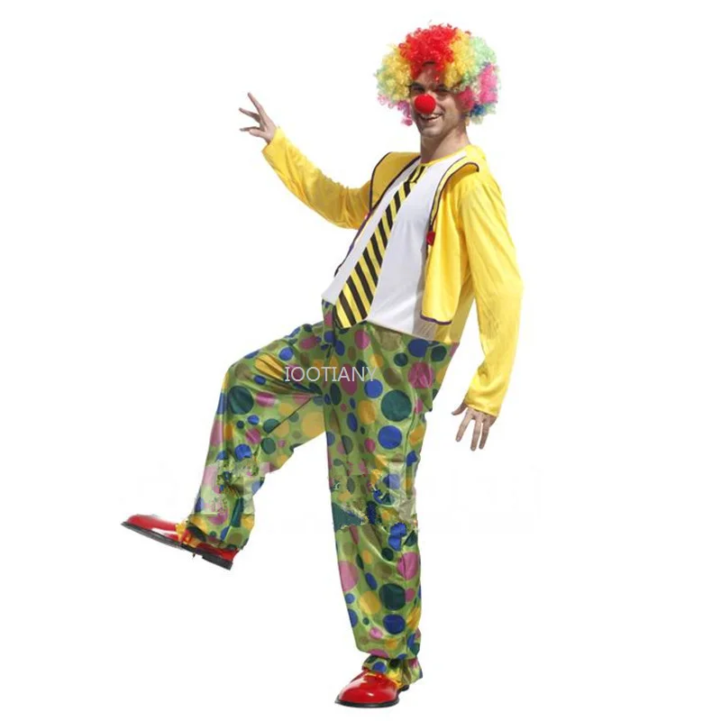 Halloween Circus Clown Kostuum Volwassen Joker Droll Jumpsuits Grappige Mannen Cosplay Carnaval Parade Nachtclub Bar Rollenspel Feestjurk